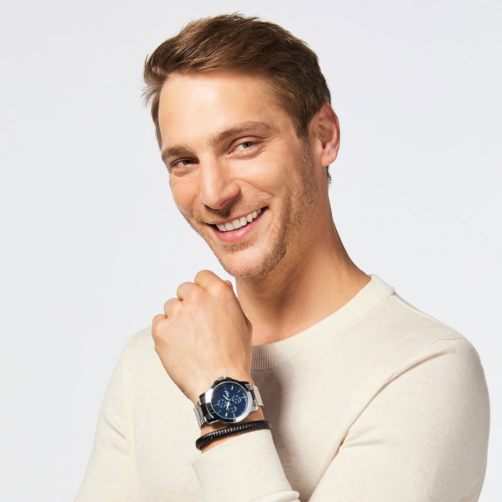 Regal klockset herr -  metallband, silverton/blå, 45mm