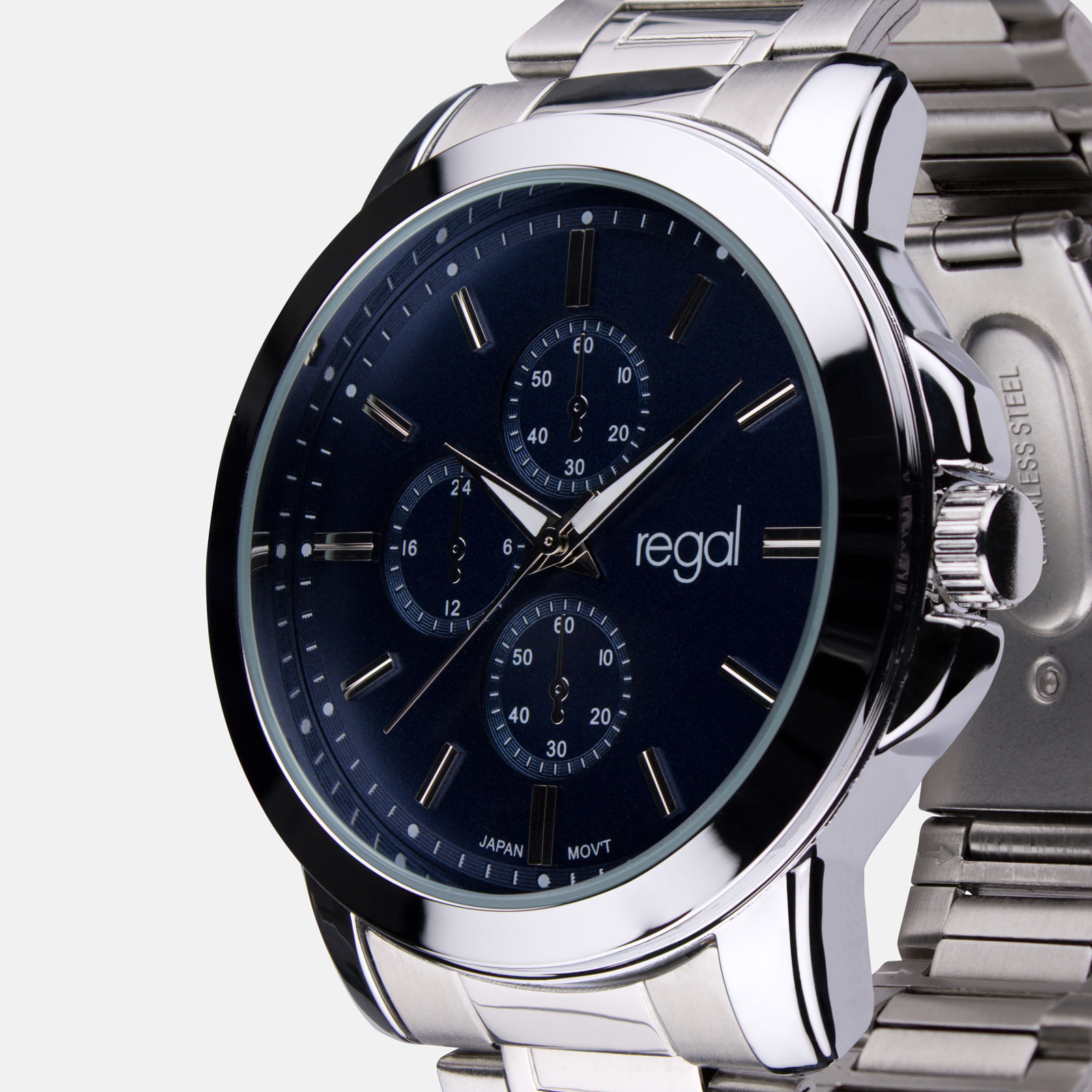 Regal klockset herr -  metallband, silverton/blå, 45mm