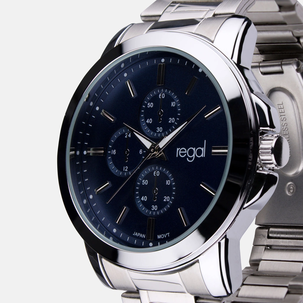 Regal klockset herr -  metallband, silverton/blå, 45mm