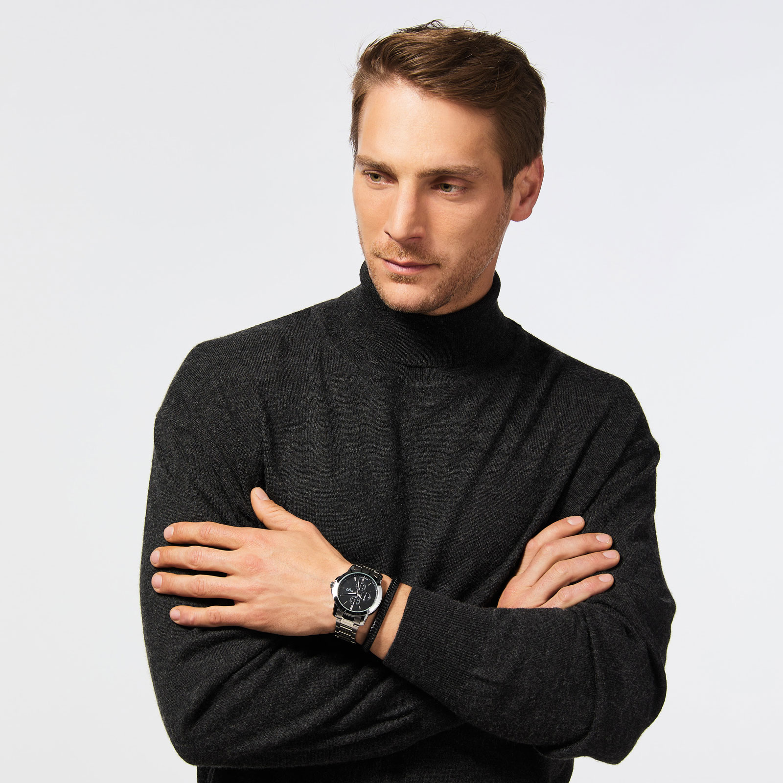 Regal klockset herr -  metallband, silverton/svart, 45mm