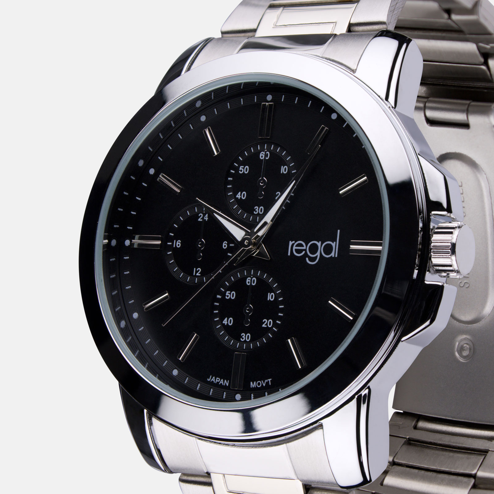 Regal klockset herr -  metallband, silverton/svart, 45mm