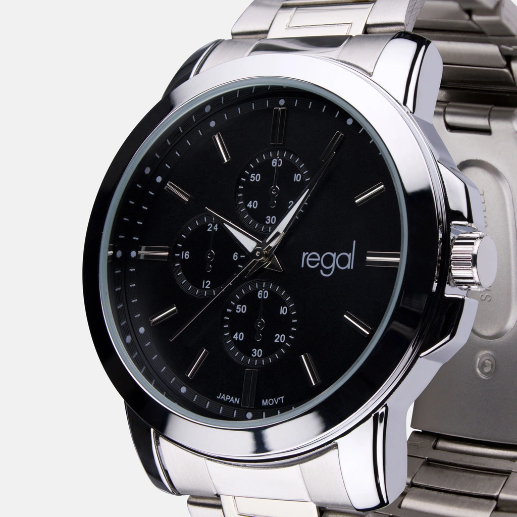 Regal klockset herr -  metallband, silverton/svart, 45mm