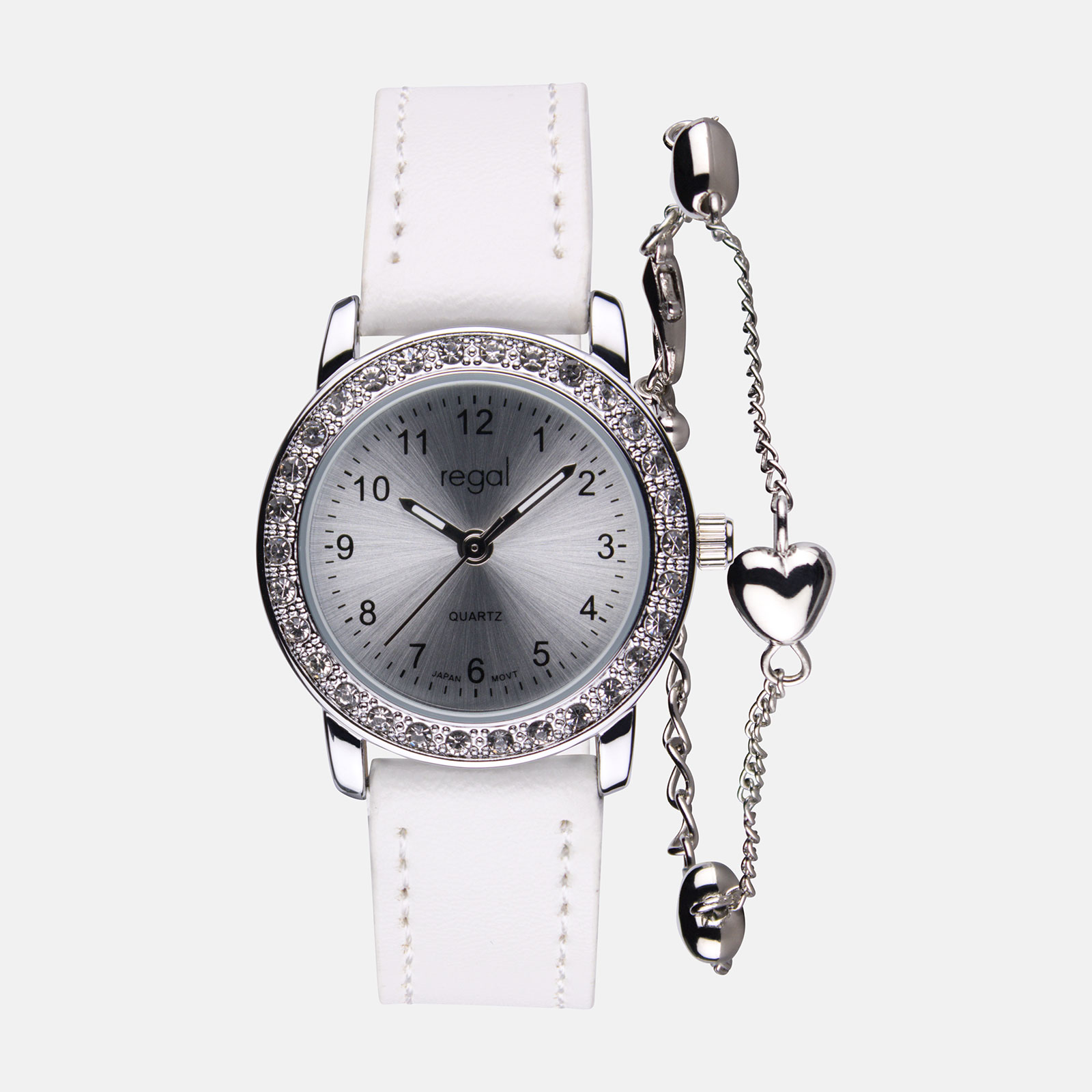 Regal barnklocka - set med armband, silver/vit, 28 mm