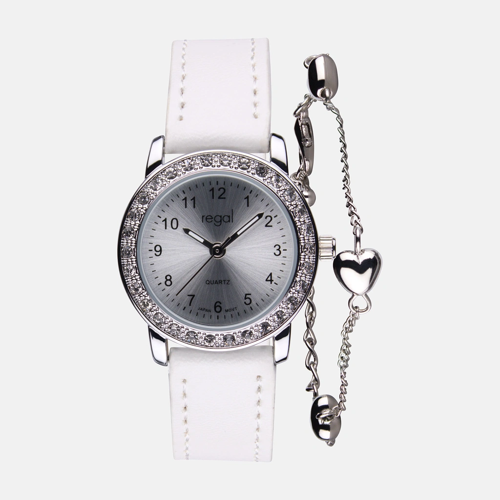 Regal barnklocka - set med armband, silver/vit, 28 mm