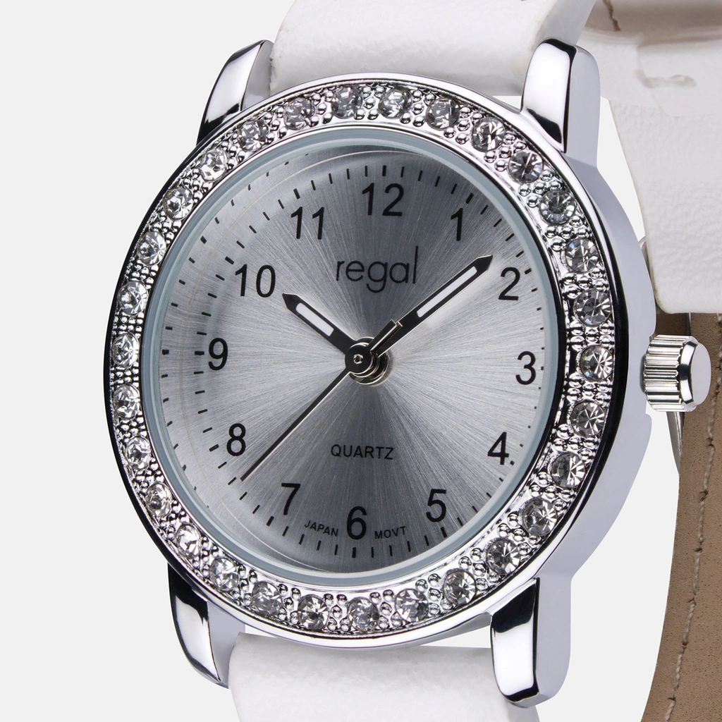 Regal barnklocka - set med armband, silver/vit, 28 mm