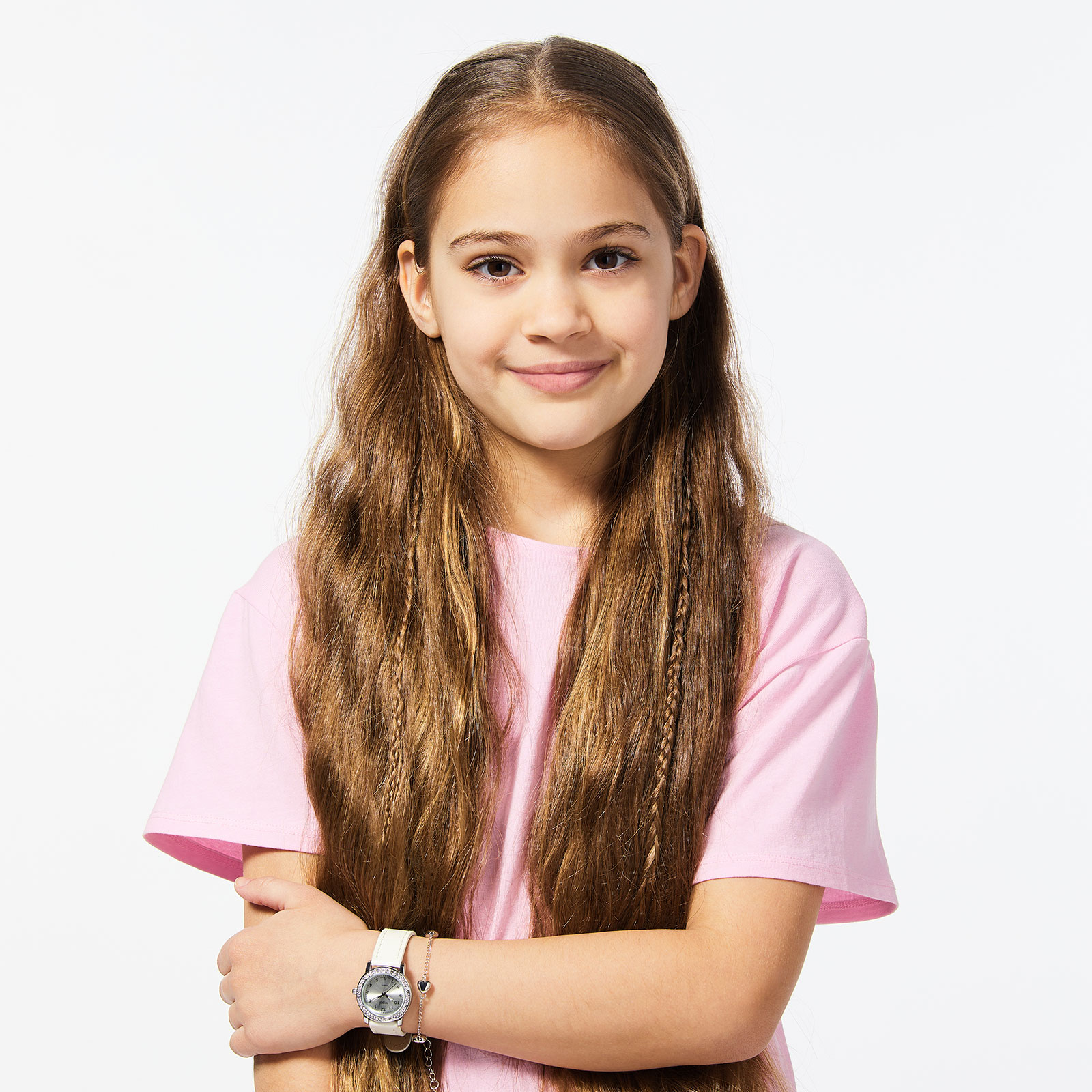 Regal barnklocka - set med armband, silver/vit, 28 mm