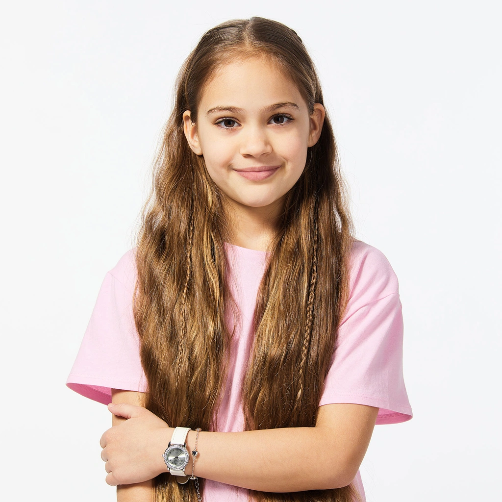 Regal barnklocka - set med armband, silver/vit, 28 mm