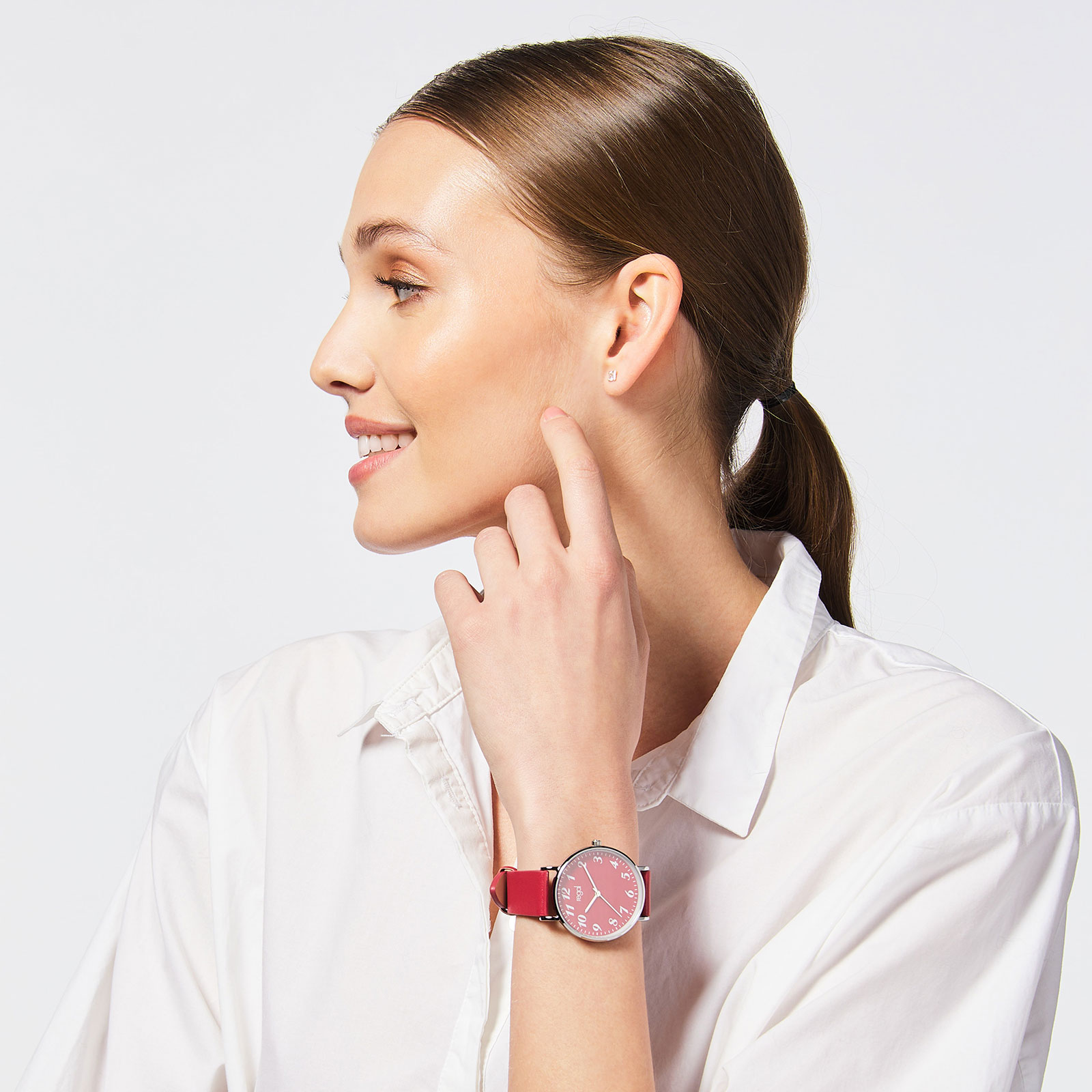 Regal damklocka - rött band, silverton/röd, 38mm