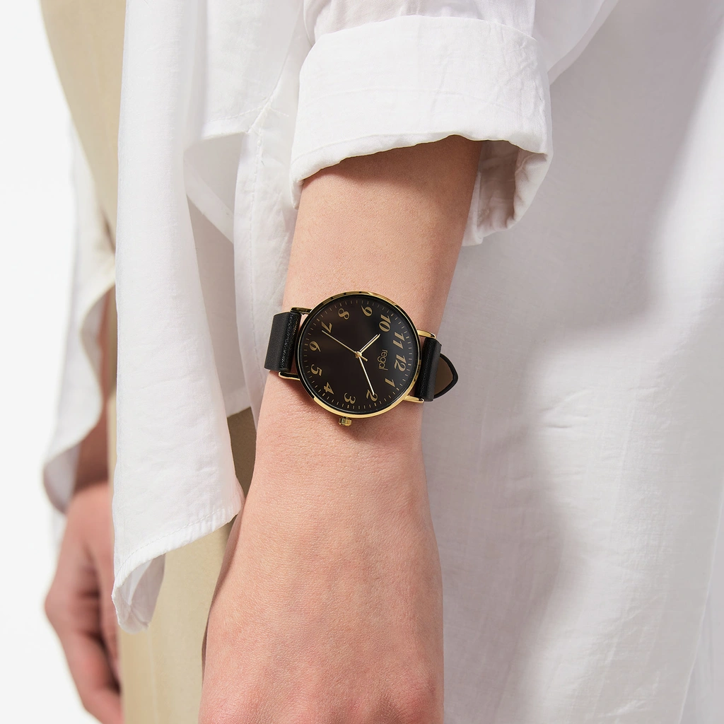 Regal damklocka - svart band, guldton/svart, 38mm