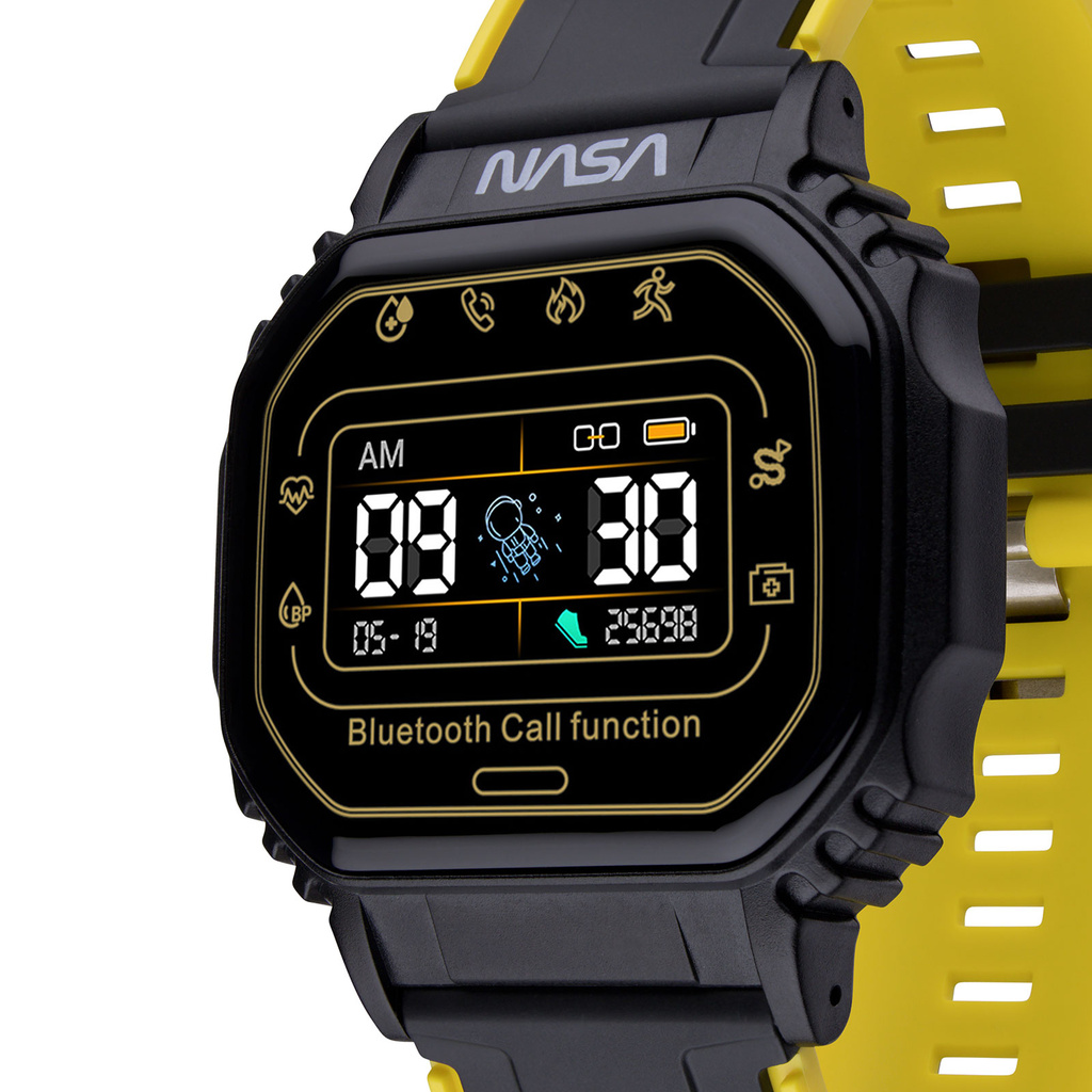 Nasa Smartwatch - gummiband, svart/gul, 0,96 tum