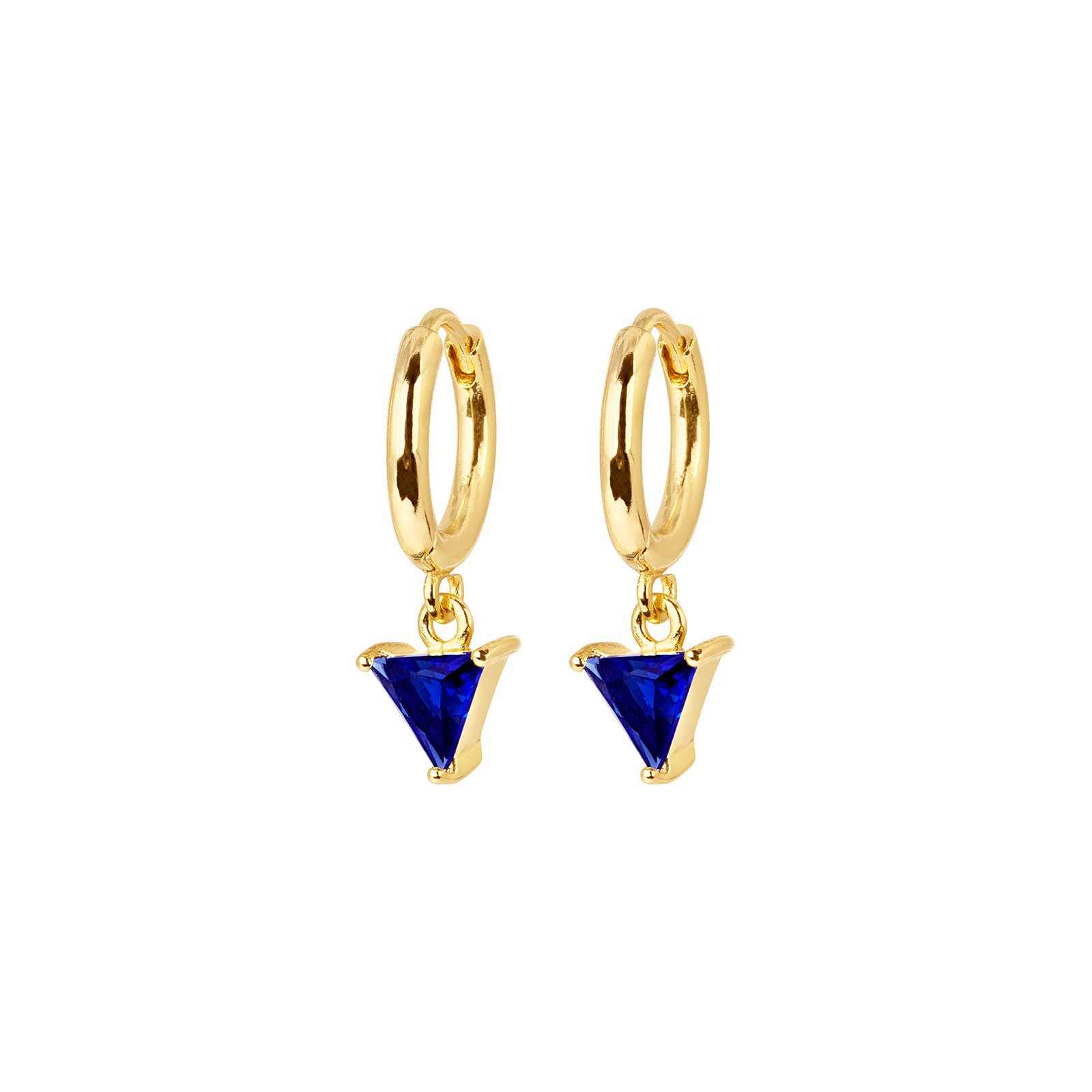 Guldpläterade örhängen - Creoler med blå triangel