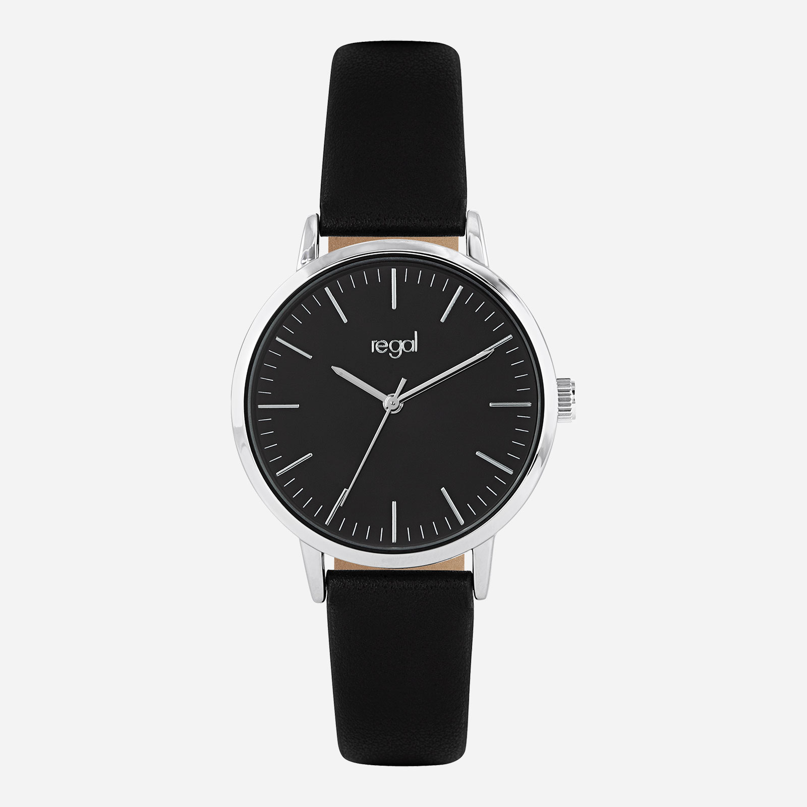 Regal damklocka - svart band, index, silverton/svart, 36mm