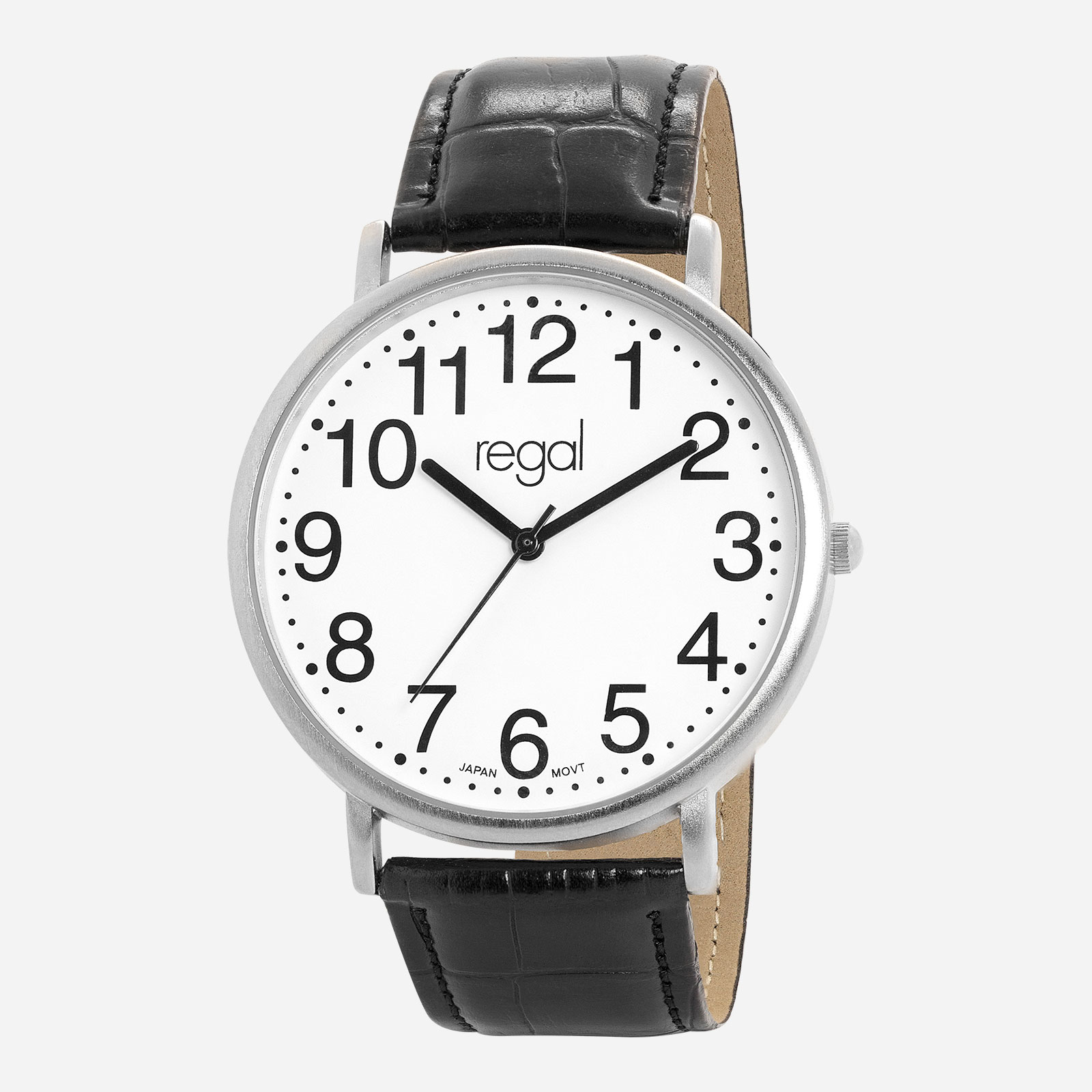 Regal herrklocka - svart band, silverton/vit, 40 mm