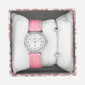 Regal barnklocka - set med armband, silver/rosa, 28 mm