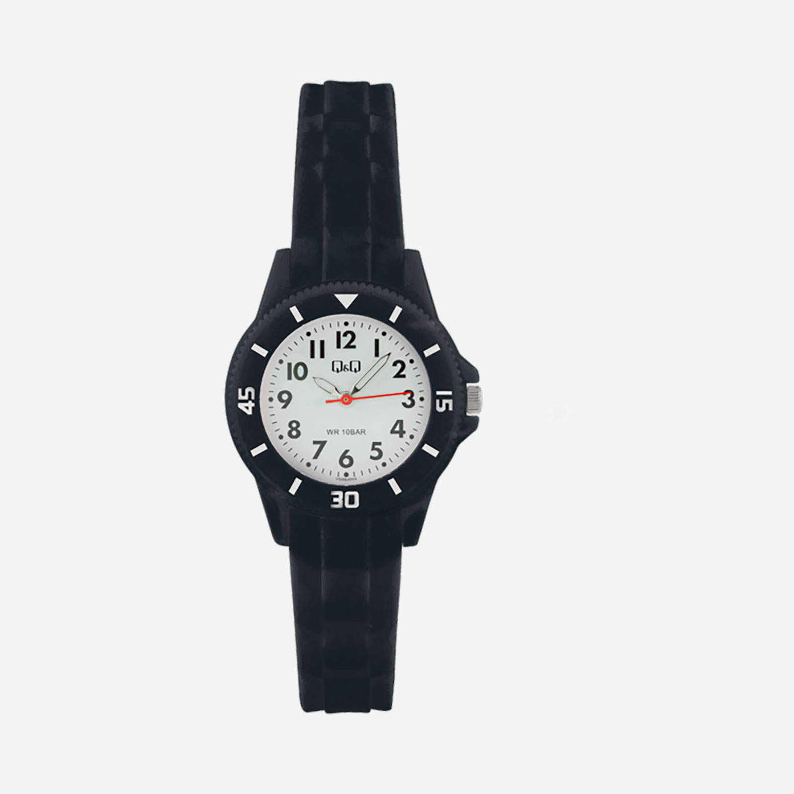 Q&Q barnklocka - gummiband, vit/svart, 30 mm