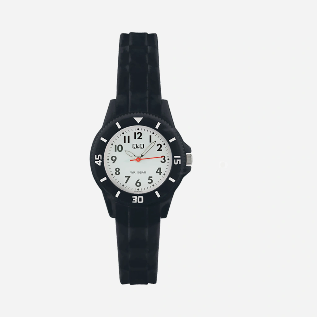 Q&Q barnklocka - gummiband, vit/svart, 30 mm