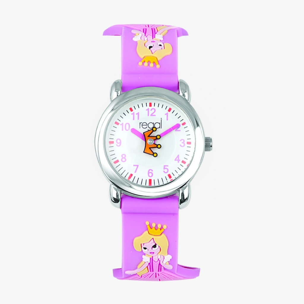 Regal barnklocka - rosa gummiband,  prinsessa, 29 mm