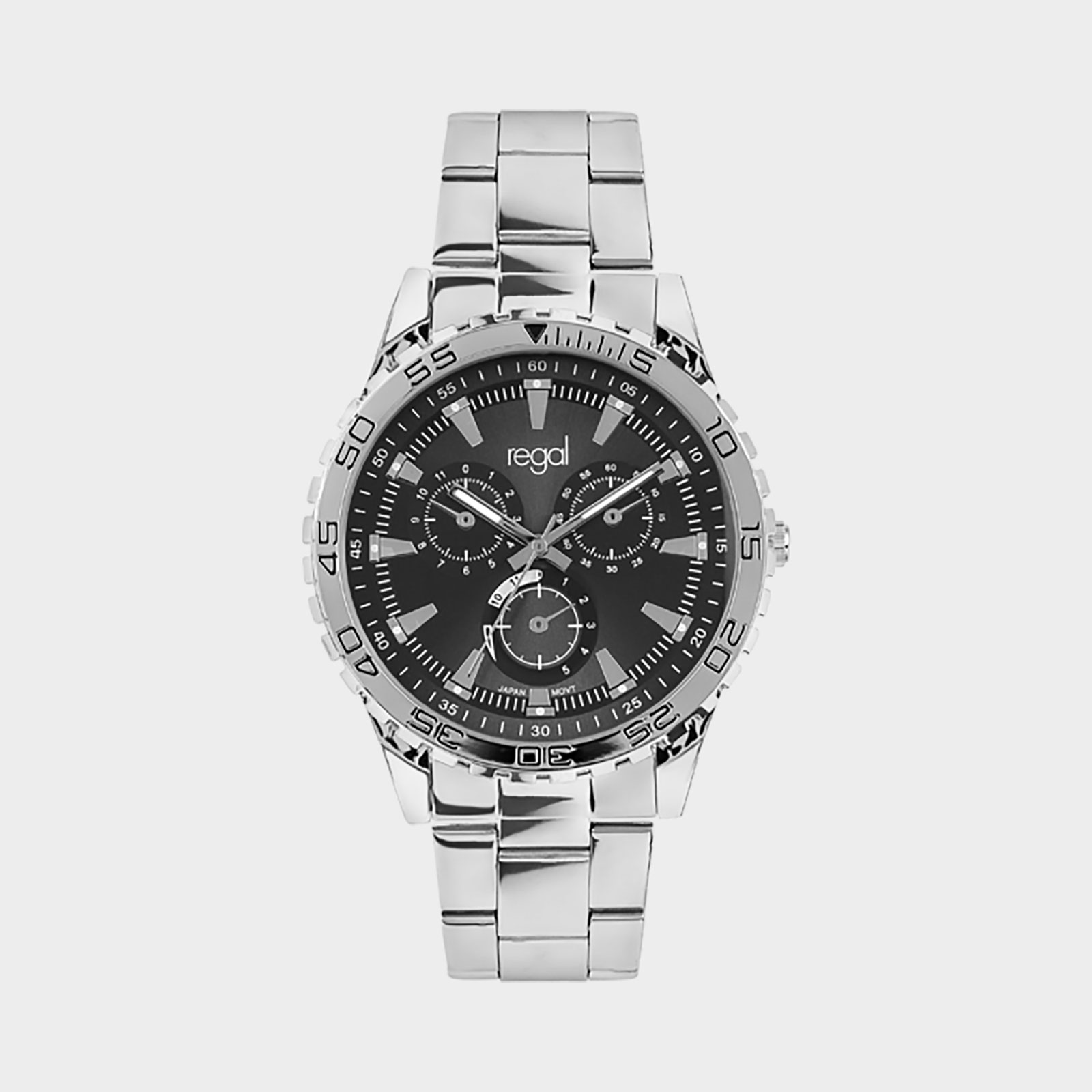 Regal herrklocka - metallband, svart/silverton, 46mm