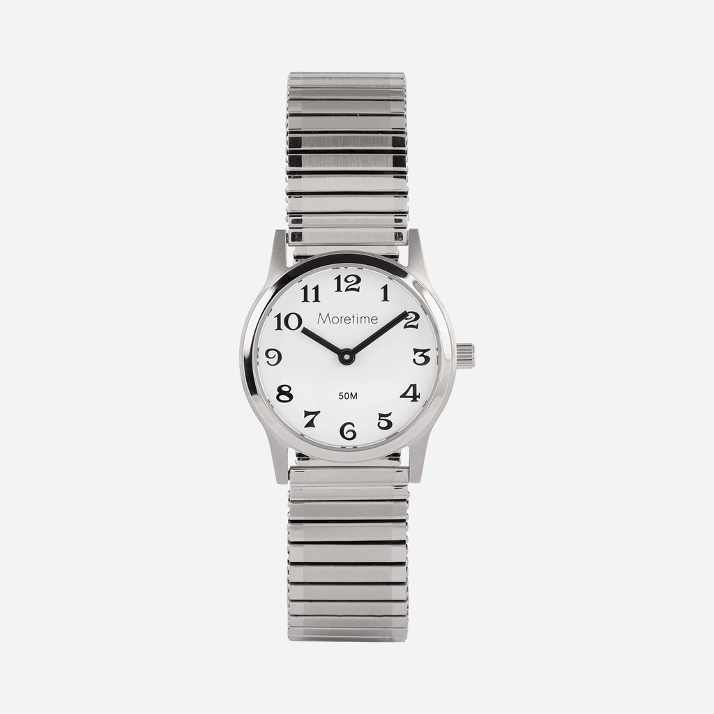 Moretime damklocka - flexband, silver/vit, 29 mm