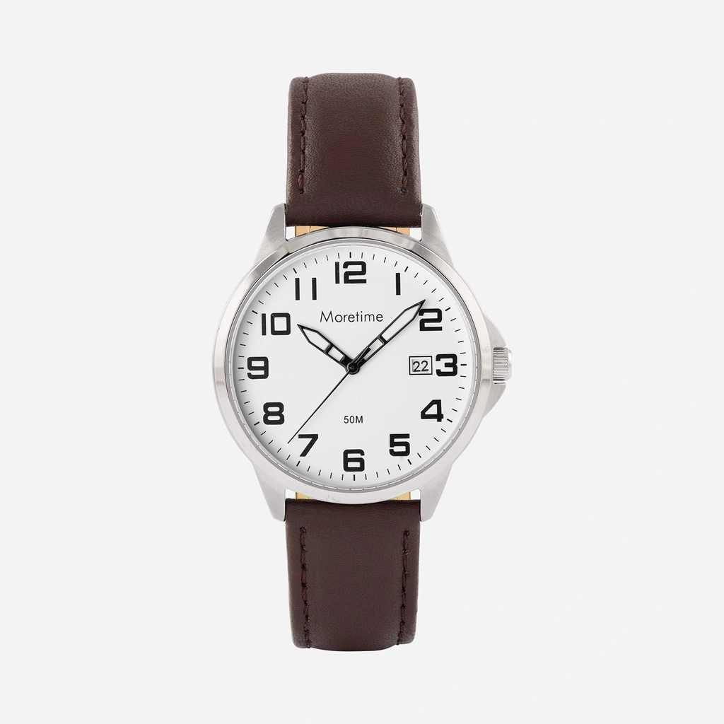 Moretime herrklocka - silver/brun, 50m, 38 mm