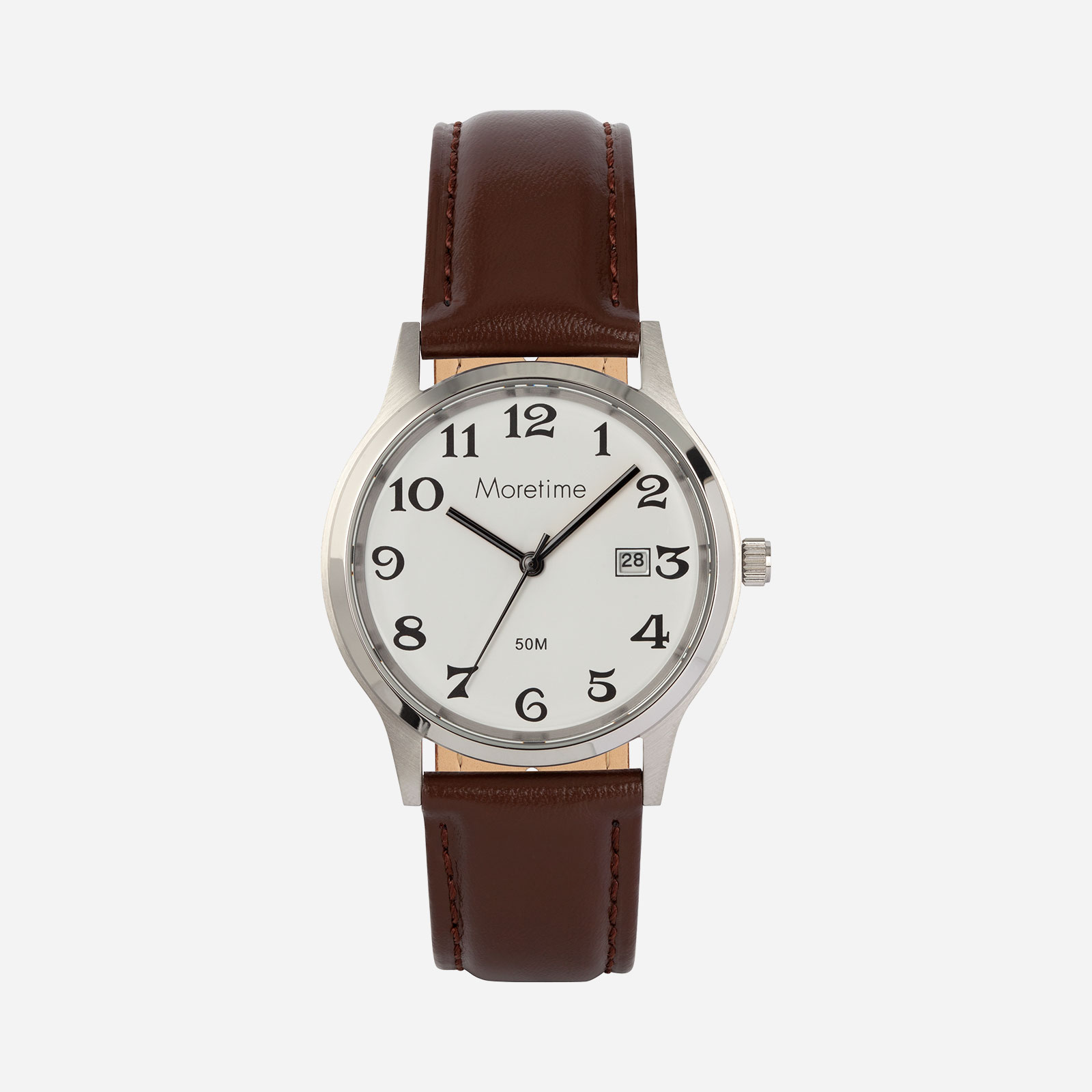 Moretime herrklocka - silver/brun, snirkliga siffror