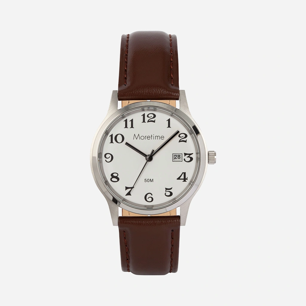 Moretime herrklocka - silver/brun, snirkliga siffror