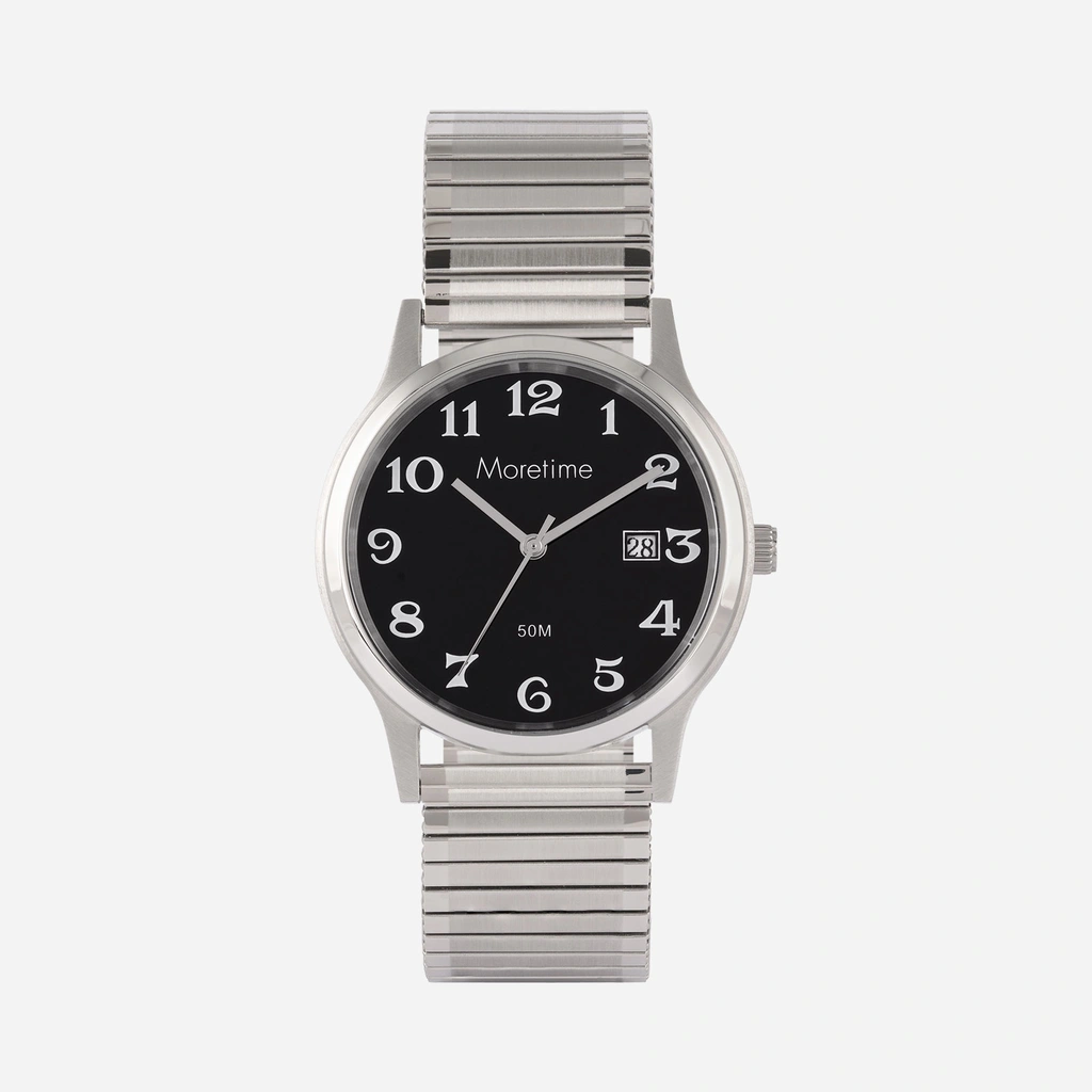 Moretime herrklocka - flexband, silver/svart, 38 mm