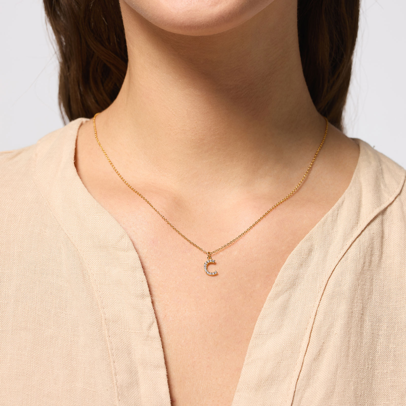Guldpläterat halsband bokstav C - 42+3 cm