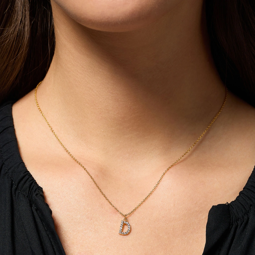 Guldpläterat halsband bokstav D - 42+3 cm