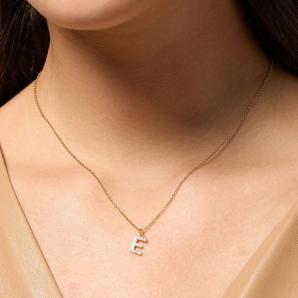 Guldpläterat halsband bokstav E - 42+3 cm