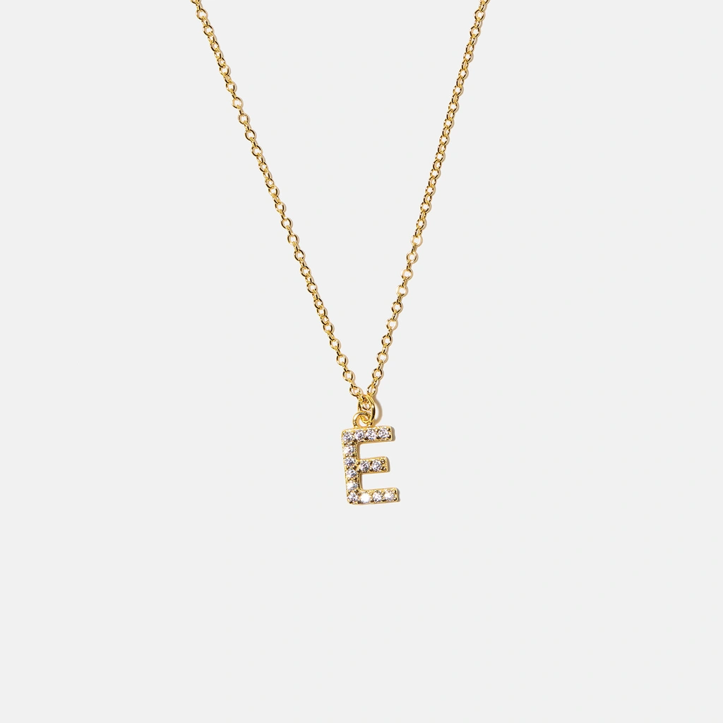 Guldpläterat halsband bokstav E - 42+3 cm