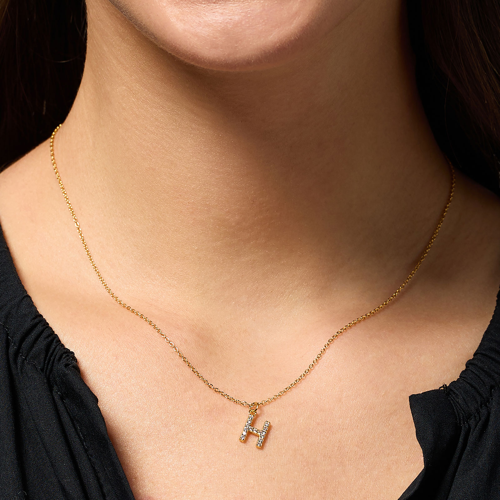 Guldpläterat halsband bokstav H - 42+3 cm