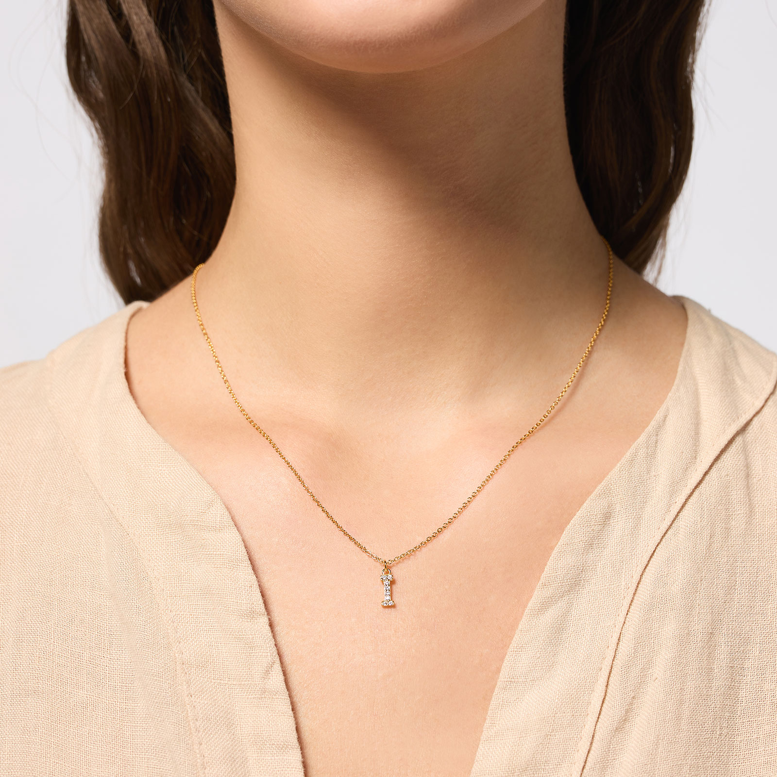Guldpläterat halsband bokstav I - 42+3 cm