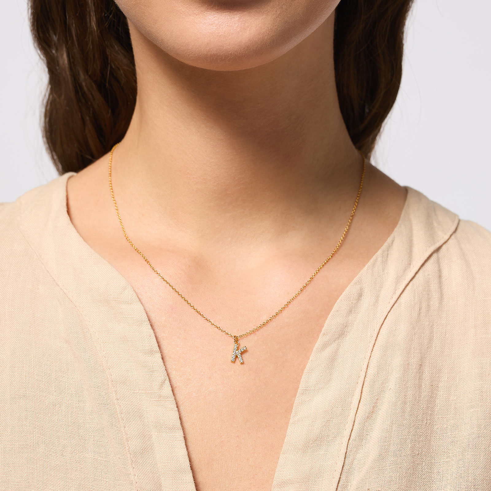 Guldpläterat halsband bokstav K - 42+3 cm