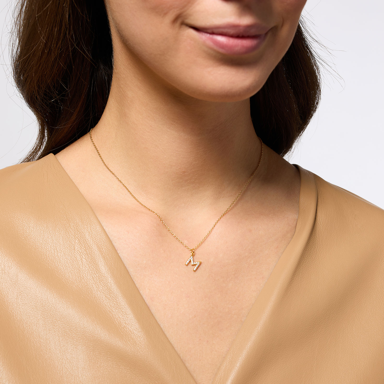 Guldpläterat halsband bokstav M - 42+3 cm