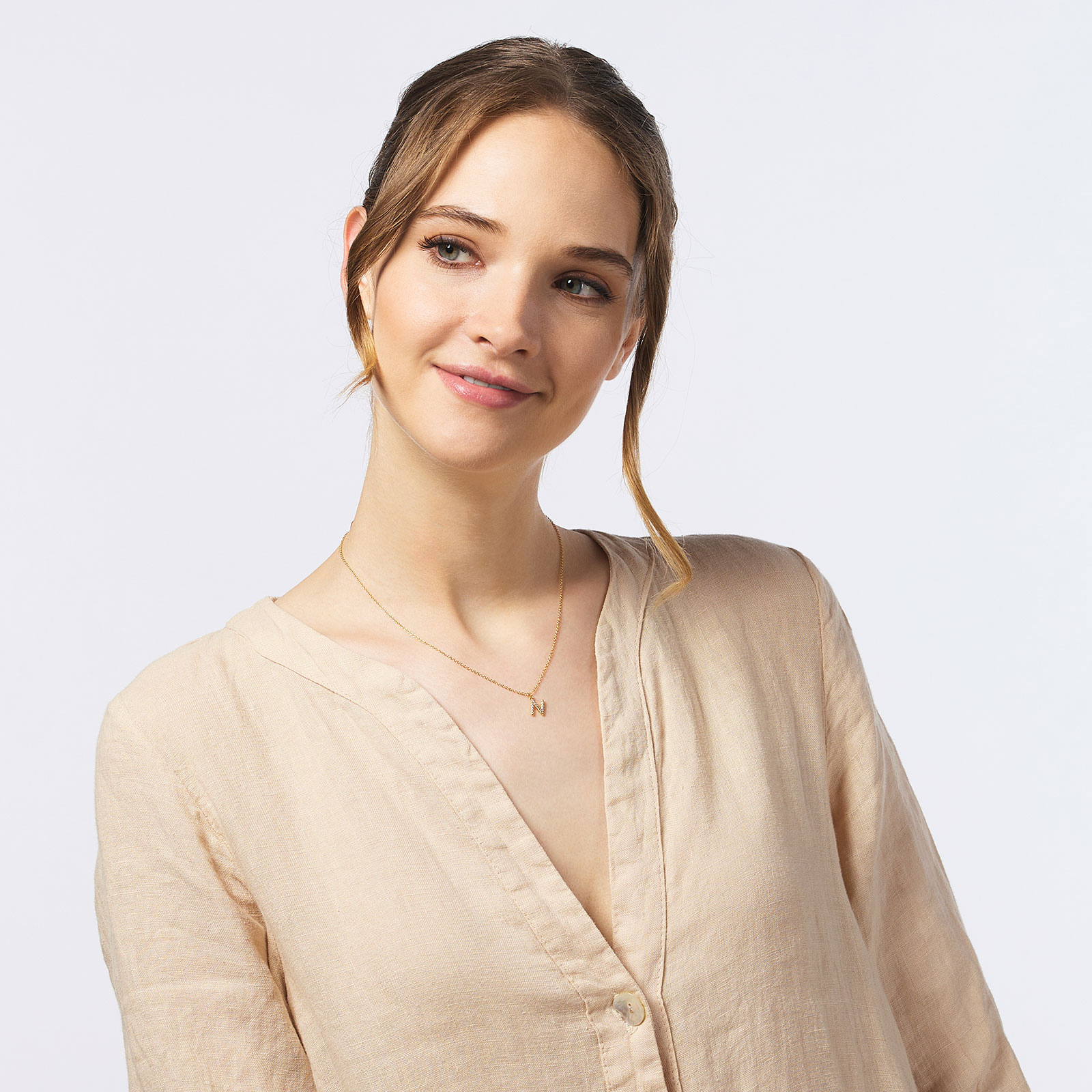 Guldpläterat halsband bokstav N - 42+3 cm