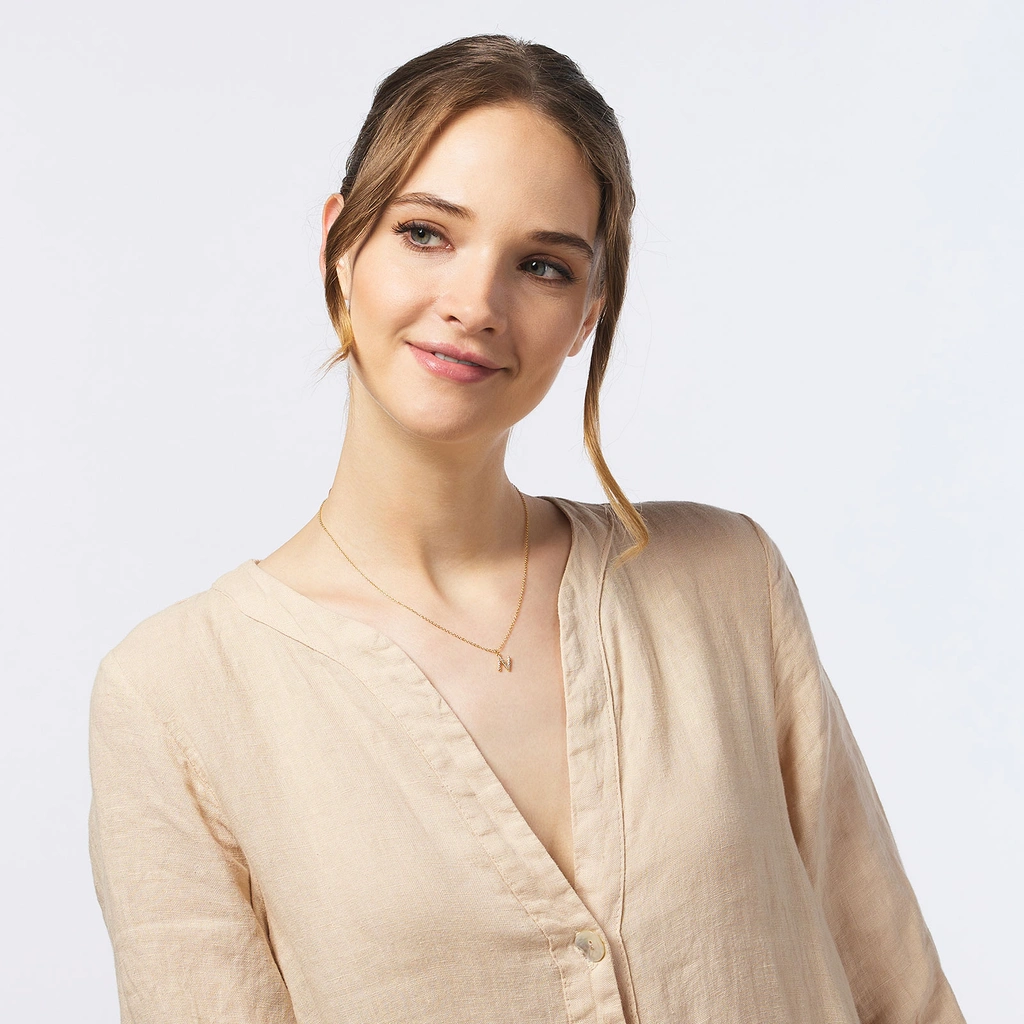 Guldpläterat halsband bokstav N - 42+3 cm