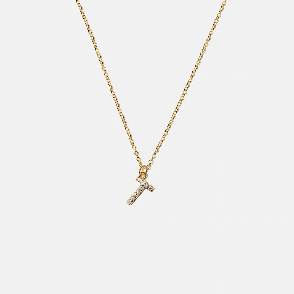 Guldpläterat halsband bokstav T - 42+3 cm