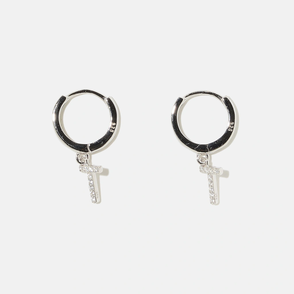 Örhängen äkta silver - hoops, bokstav T