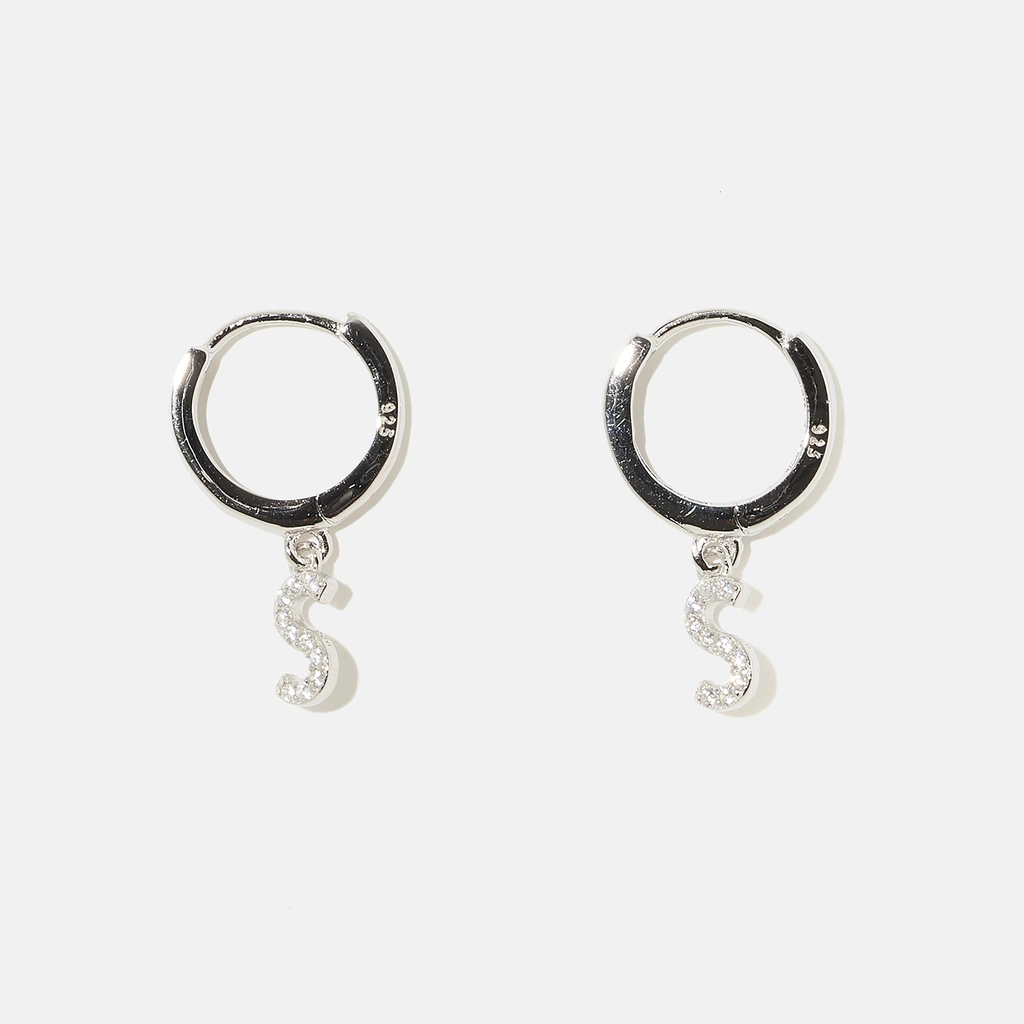 Örhängen äkta silver - hoops, bokstav S
