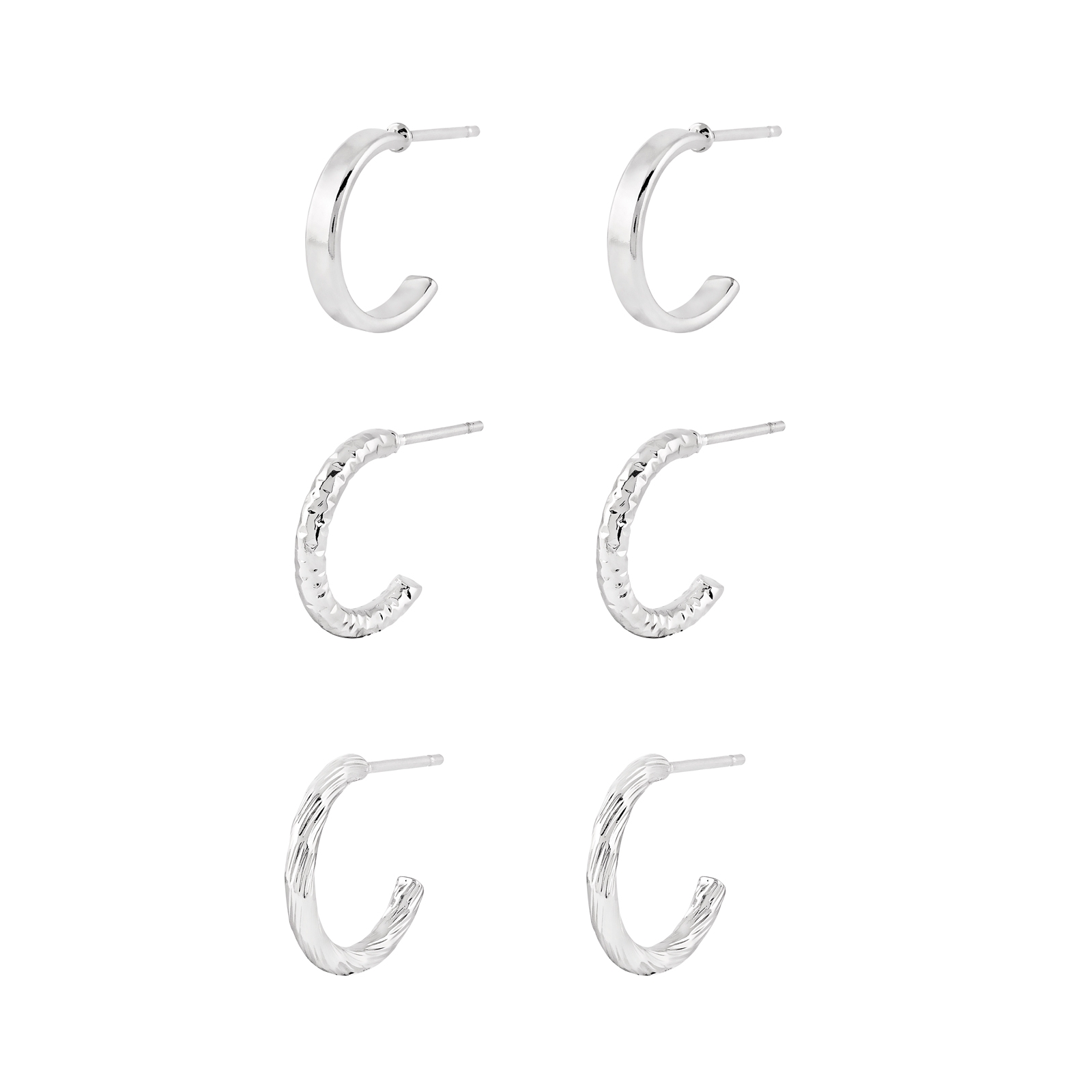 3-pack silverfärgade örhängen - hoops