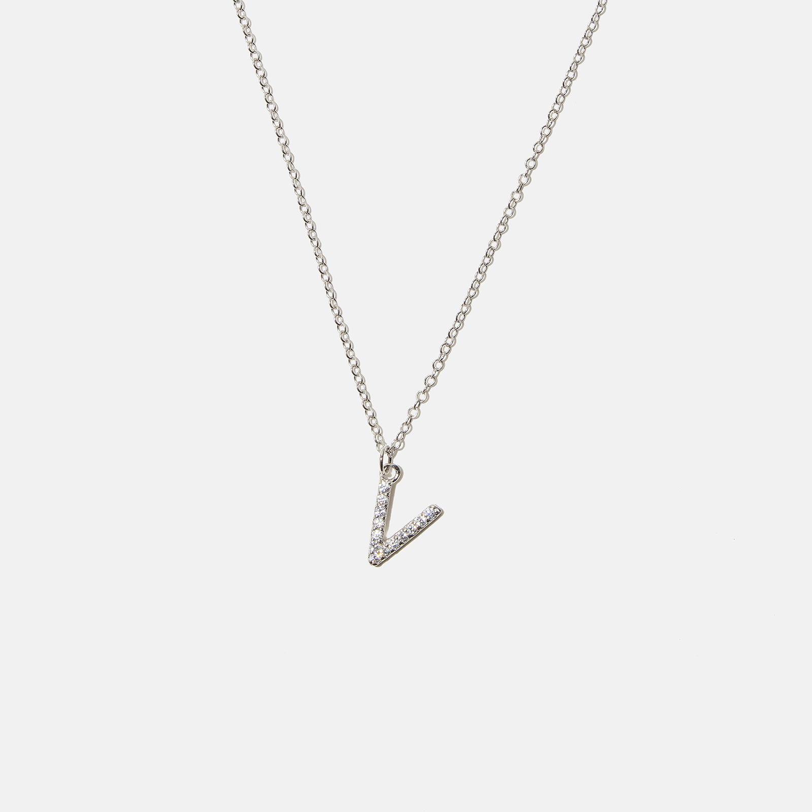 Halsband äkta silver, bokstav V - 42+3 cm