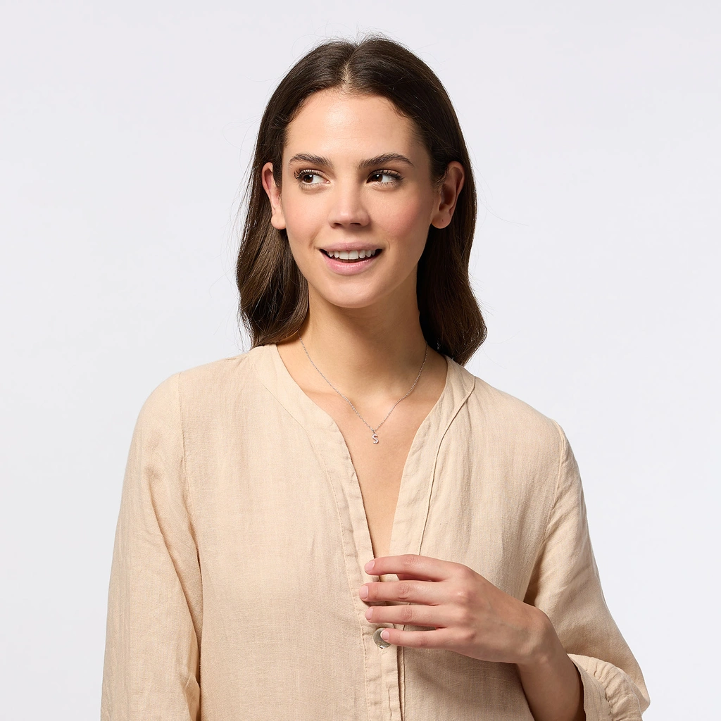 Halsband äkta silver, bokstav S - 42+3 cm