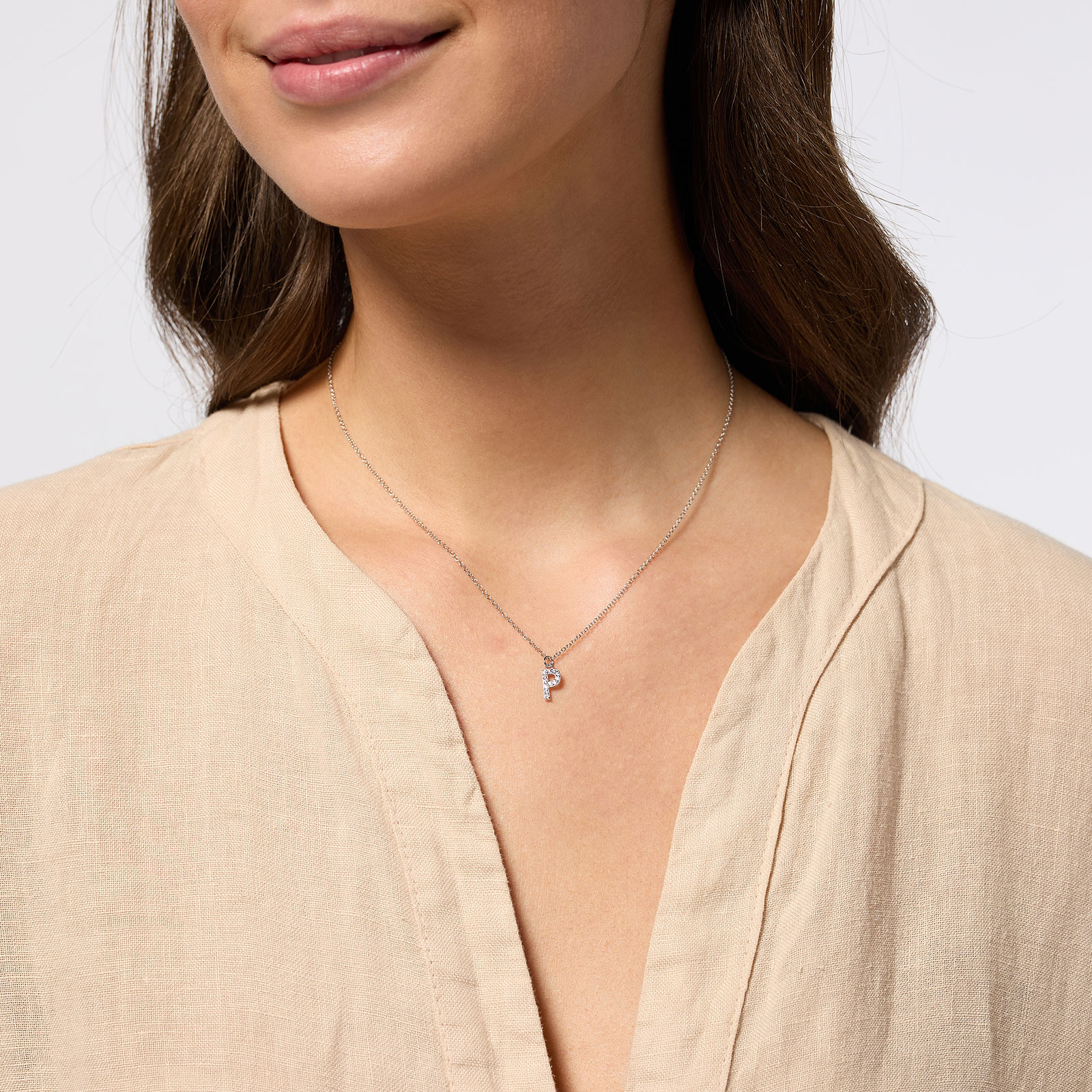 Halsband äkta silver, bokstav P - 42+3 cm