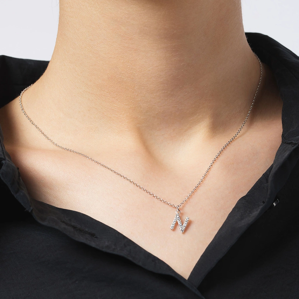 Halsband äkta silver, bokstav N - 42+3 cm