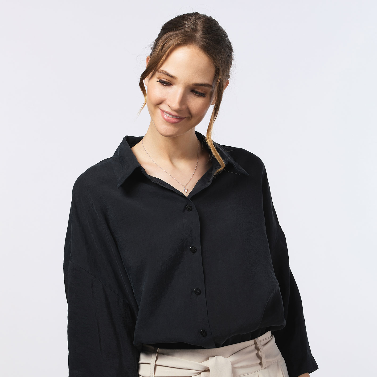 Halsband äkta silver, bokstav N - 42+3 cm