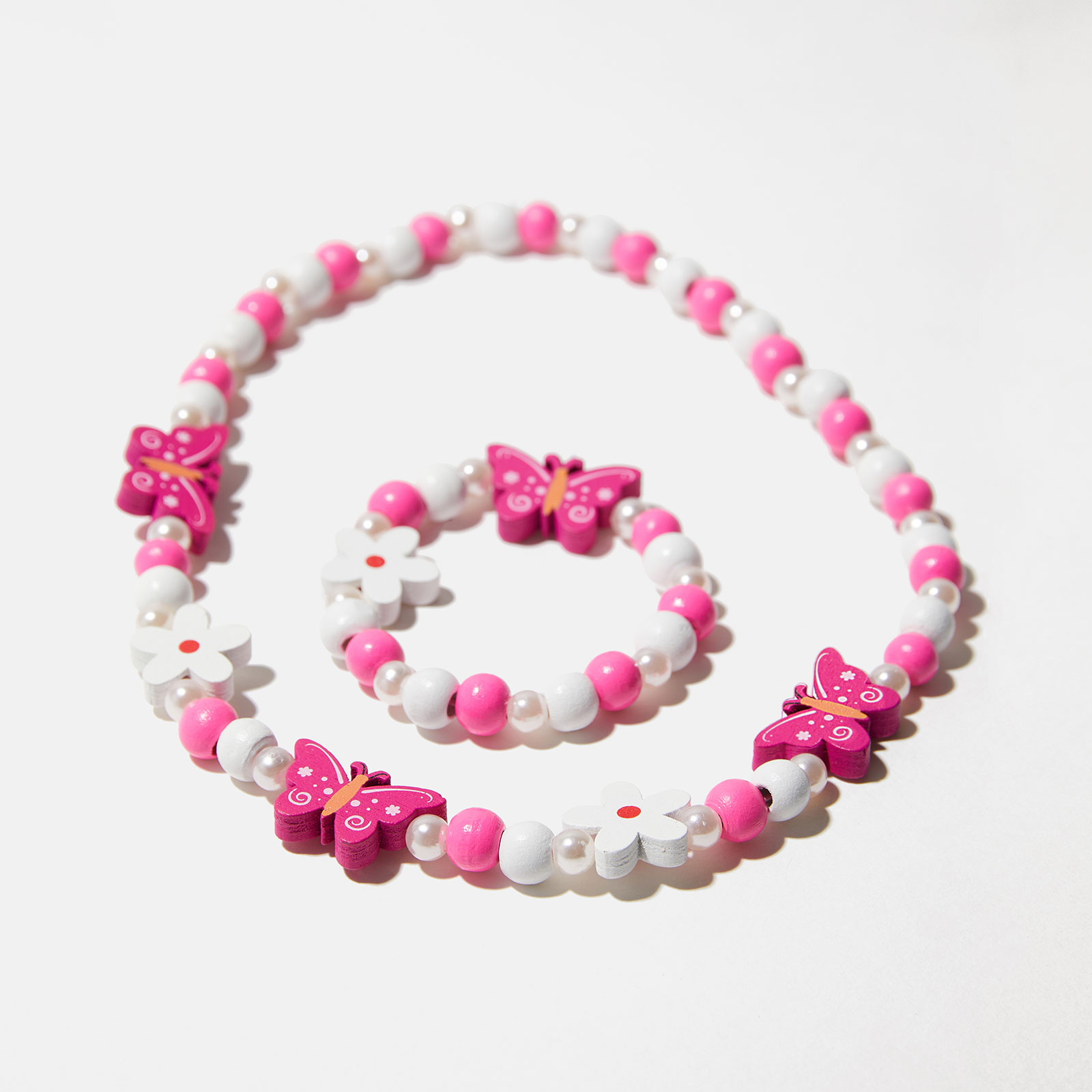 Halsband & armband - rosa och vitt