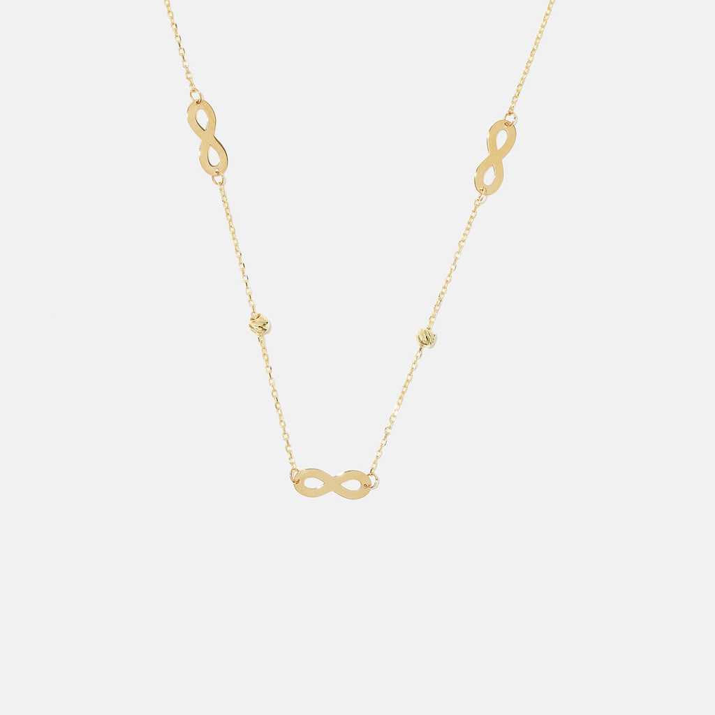 Halsband 18k guld, tre infinitysymboler - 42+3 cm