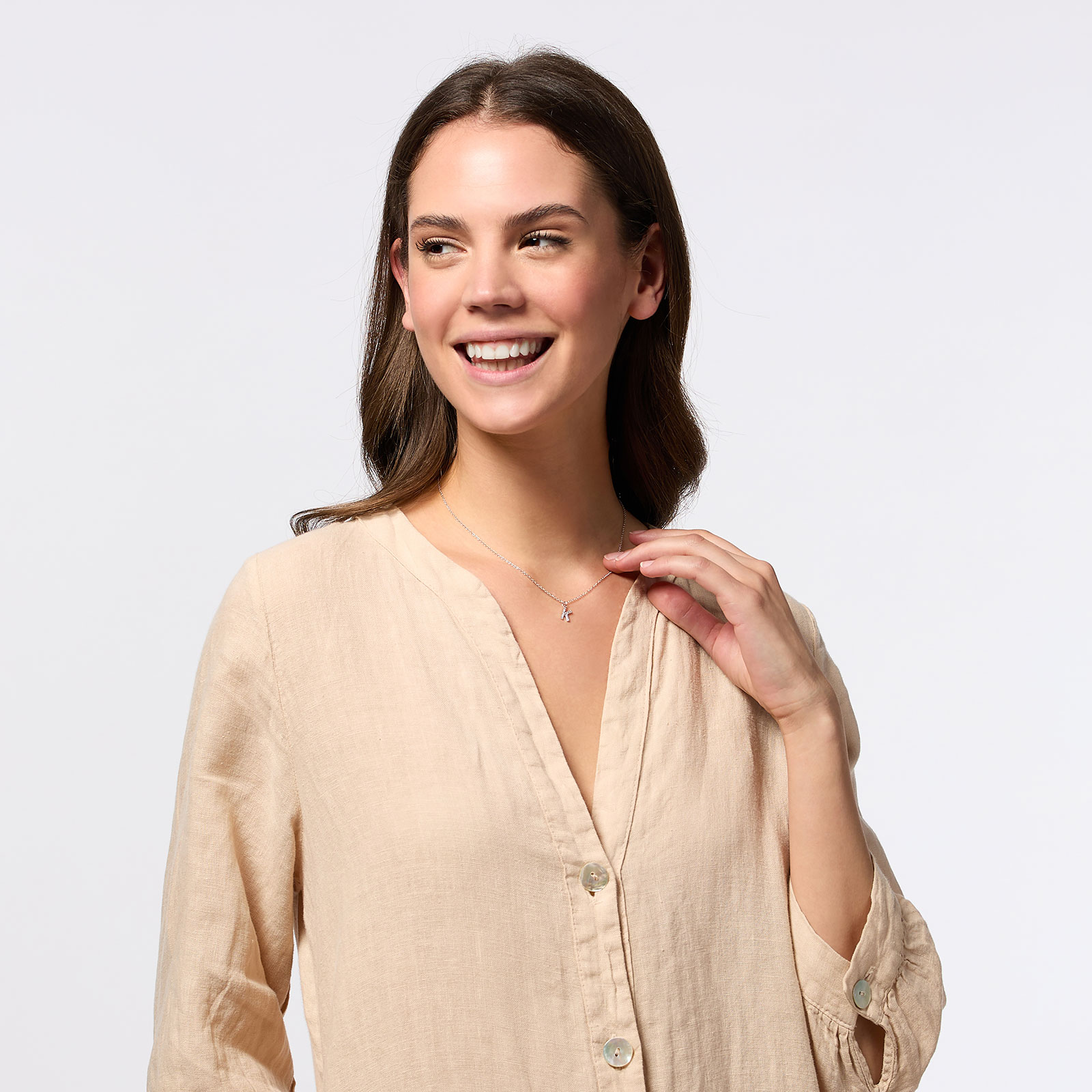 Halsband äkta silver, bokstav K - 42+3 cm