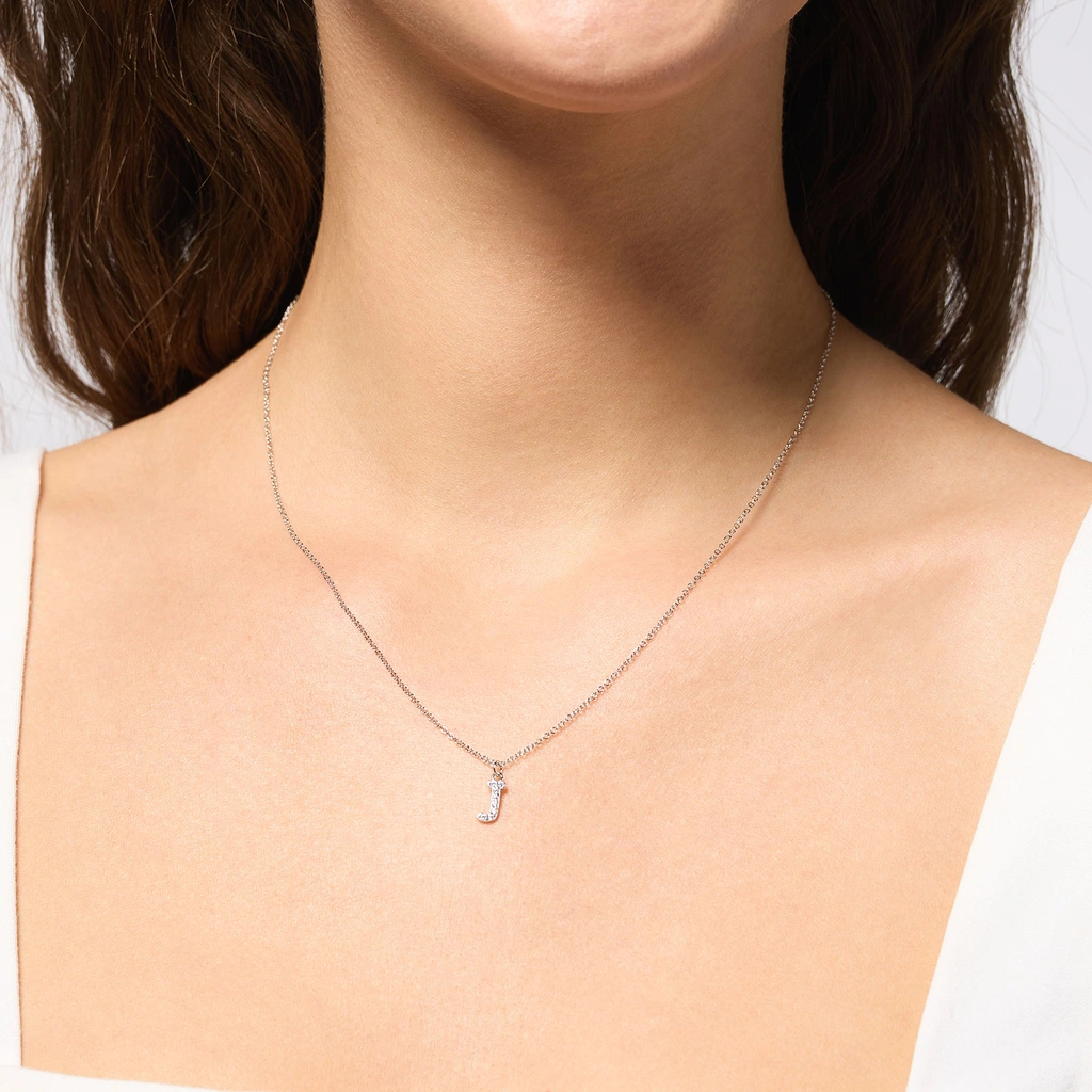 Halsband äkta silver, bokstav J - 42+3 cm
